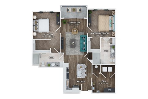 Floor plan for 2 beds, 2 baths, 1140 sqft